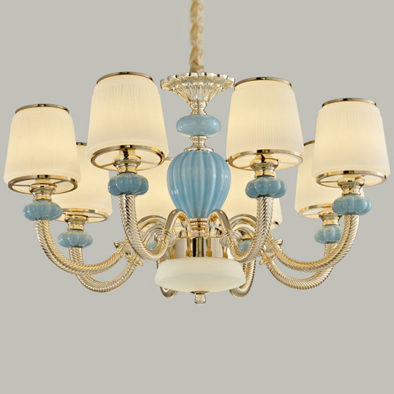 Lustre en verre dépoli bleu - Suspension simple en céramique pour salon