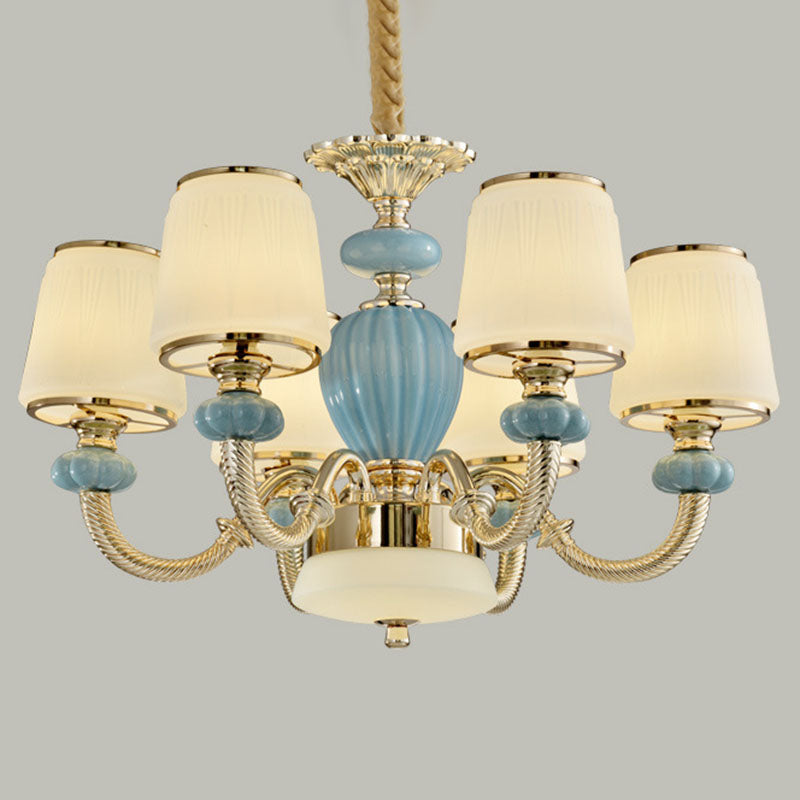 Lustre en verre dépoli bleu - Suspension simple en céramique pour salon