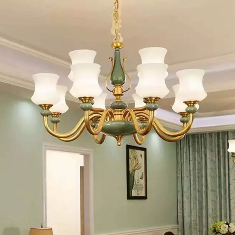 Modern Green Frosted Glass Curving Chandelier Light for Living Room Ceiling Pendant