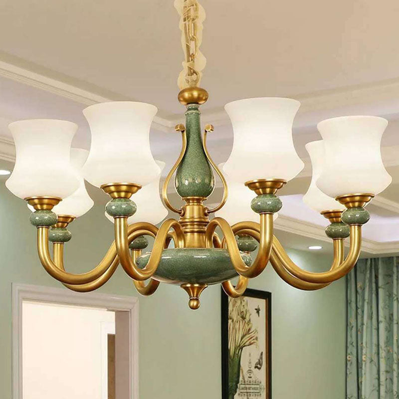 Modern Green Frosted Glass Curving Chandelier Light for Living Room Ceiling Pendant