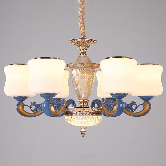 Modern Glass Blue Ceiling Chandelier With Curved Pendant Lighting Fixture And Shade