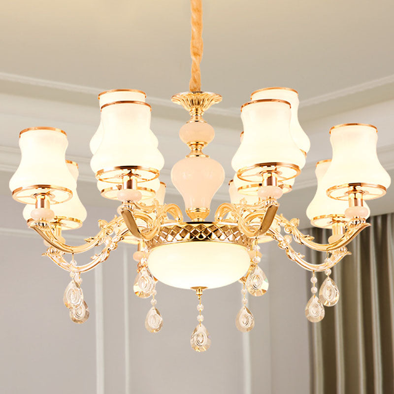 Gold Curved Downlight Pendant Chandelier with White Frosted Glass Shade