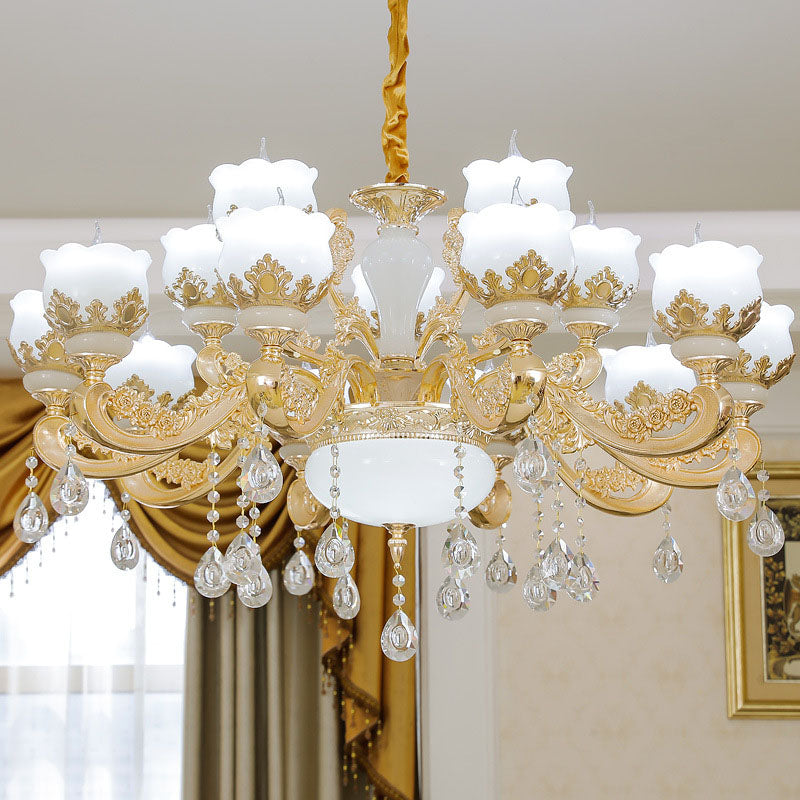 Suspension en verre opale moderniste en or pour salon - Bud Chandelier Lighting