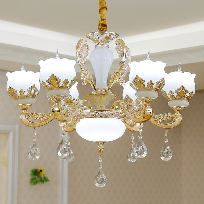 Gold Opal Glass Bud Chandelier: Modernist Pendant Light For Living Room