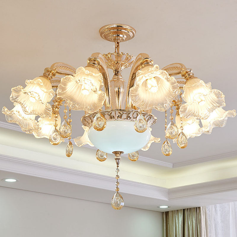 Nordic Gold Flower Chandelier Light Fixture with Frosted Glass Shade