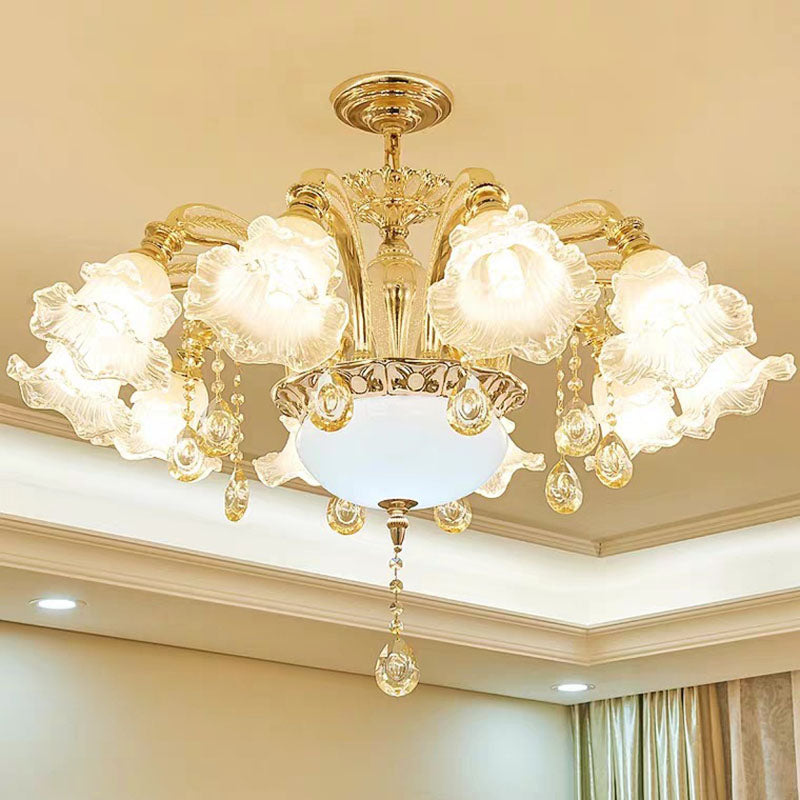 Nordic Gold Flower Chandelier Light Fixture with Frosted Glass Shade
