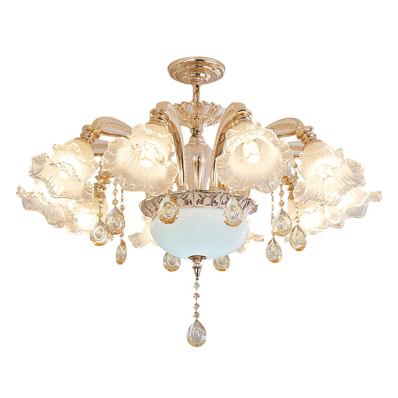 Nordic Gold Flower Chandelier Light Fixture with Frosted Glass Shade