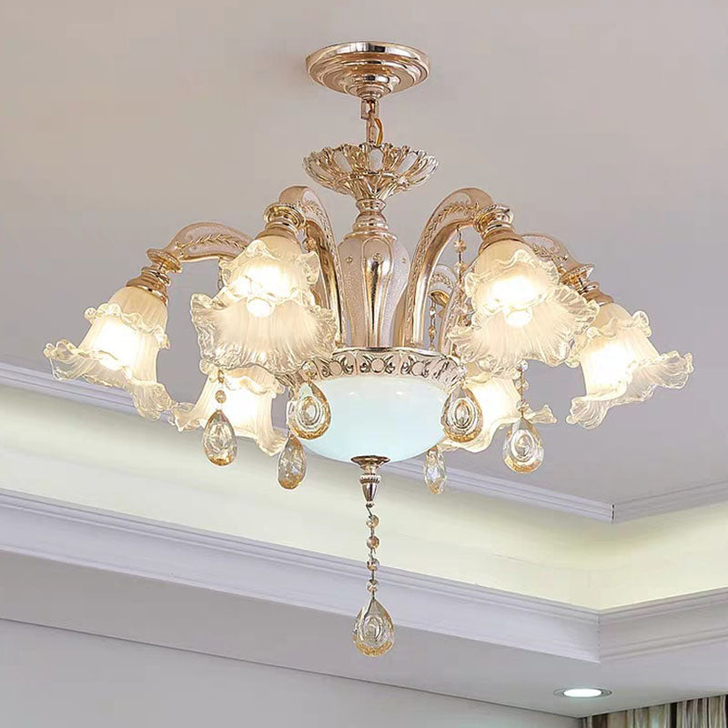 Nordic Gold Flower Chandelier Light Fixture with Frosted Glass Shade