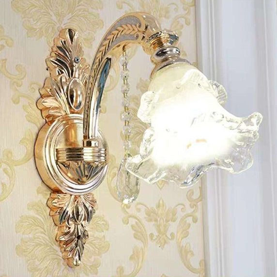 Nordic Gold Flower Chandelier Light Fixture with Frosted Glass Shade
