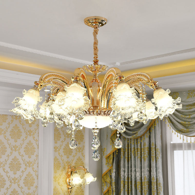 Kit de suspension florale moderniste - Lustre en verre transparent doré pour salon