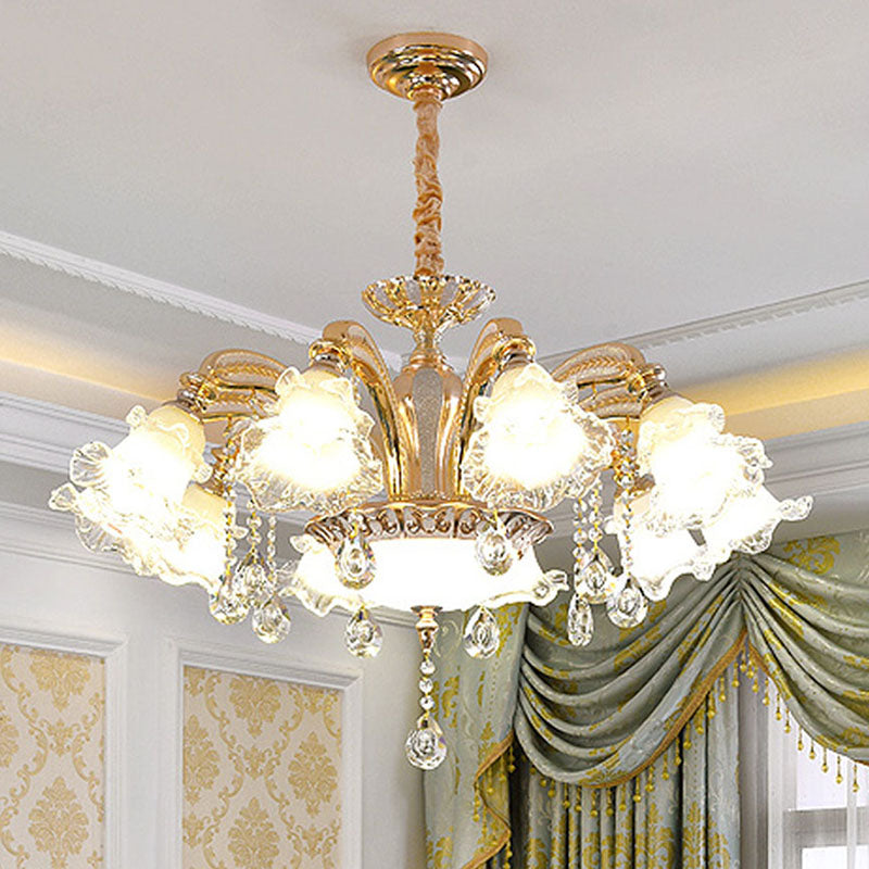 Kit de suspension florale moderniste - Lustre en verre transparent doré pour salon