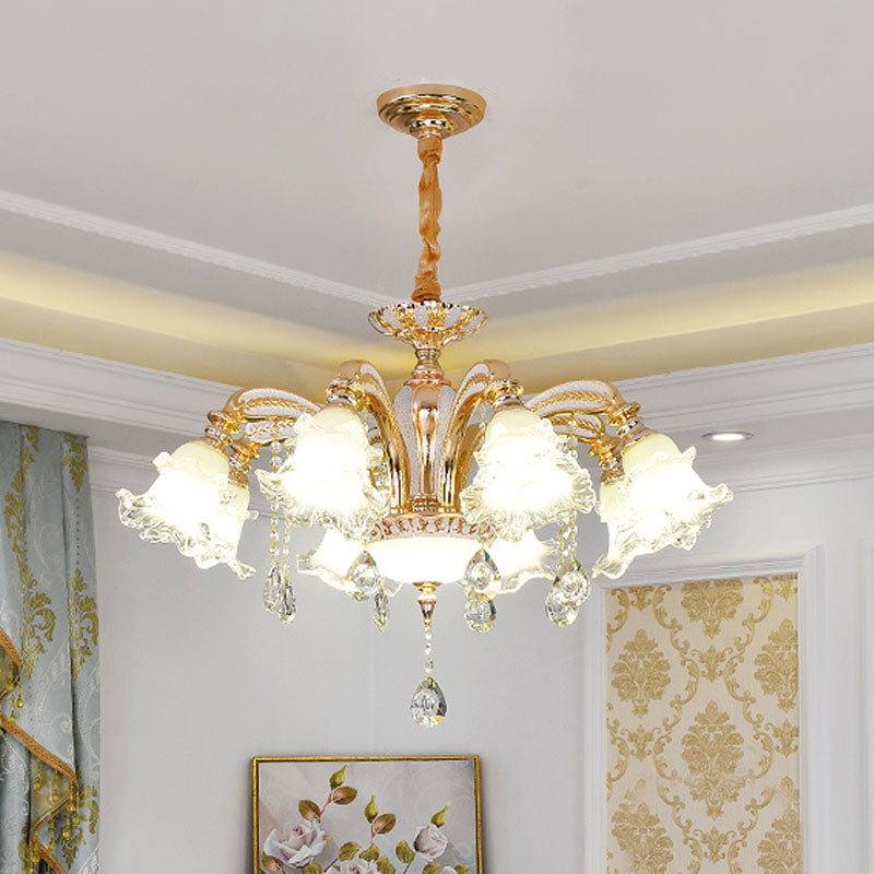 Kit de suspension florale moderniste - Lustre en verre transparent doré pour salon