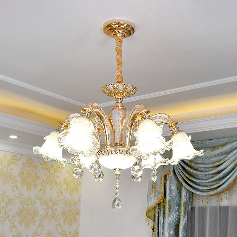 Kit de suspension florale moderniste - Lustre en verre transparent doré pour salon