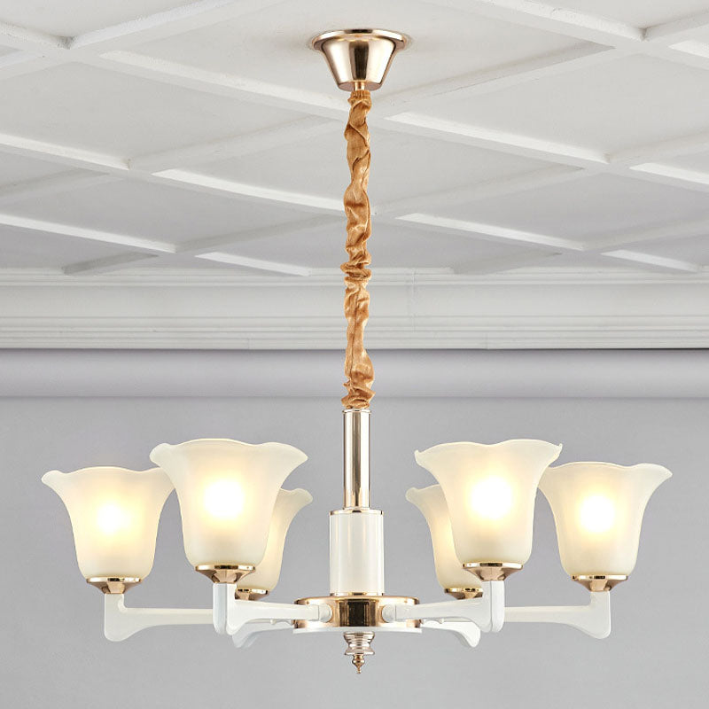 Simplicity Cream Ruffle Chandelier with Frosted Glass Drop Pendant - Perfect for Bedroom Lighting