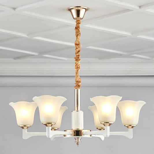 Lustre à volants crème Simplicity avec pendentif en verre givré - Parfait pour l'éclairage de la chambre