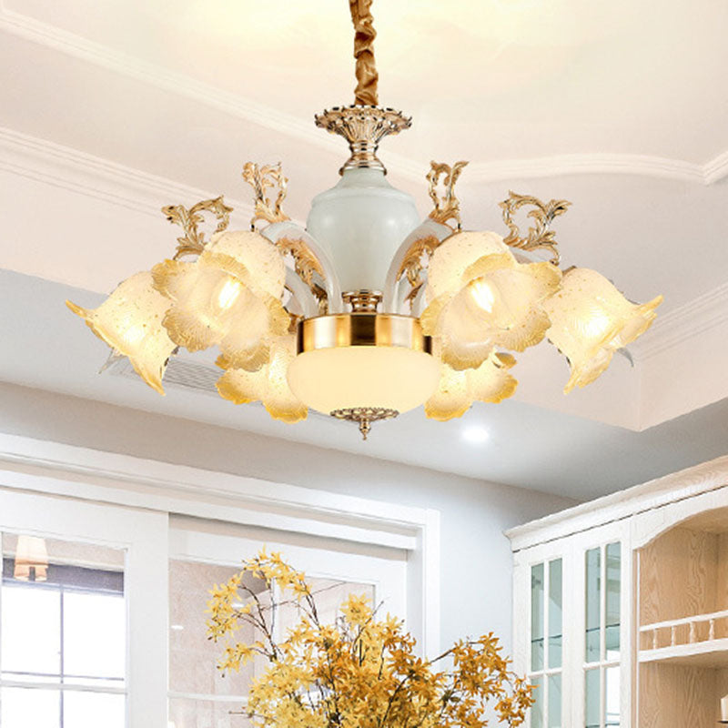 Minimal Frosted Glass Flower Ceiling Lamp - White Dining Room Chandelier
