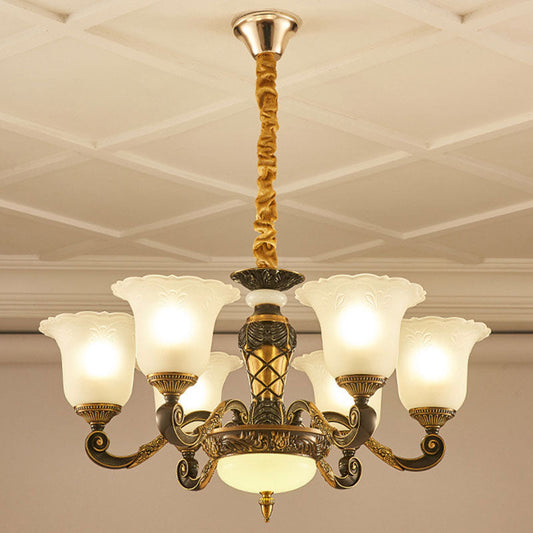 Simplicity Frosted Ribbed Glass Bell Chandelier Pendant Light