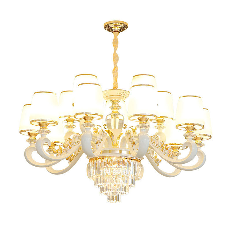 Sleek Gold Conical Pendant Light With Opaline Glass Chandelier - Elegant Simplicity Curved Arm