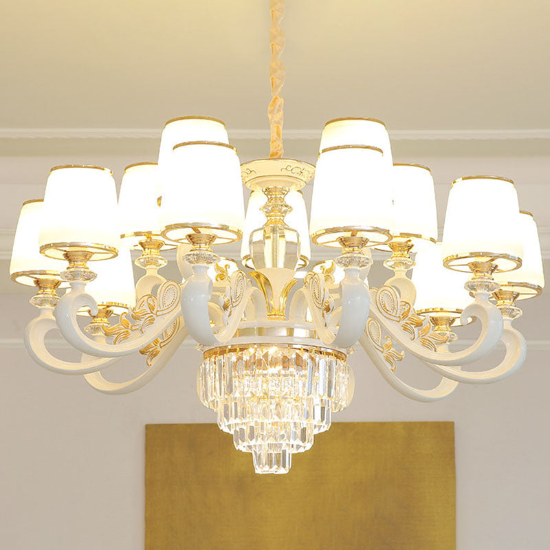 Sleek Gold Conical Pendant Light With Opaline Glass Chandelier - Elegant Simplicity Curved Arm