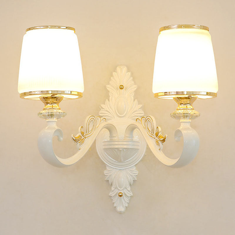 Sleek Gold Conical Pendant Light: Opaline Glass Chandelier with Curved Arm – Modern Simplicity
