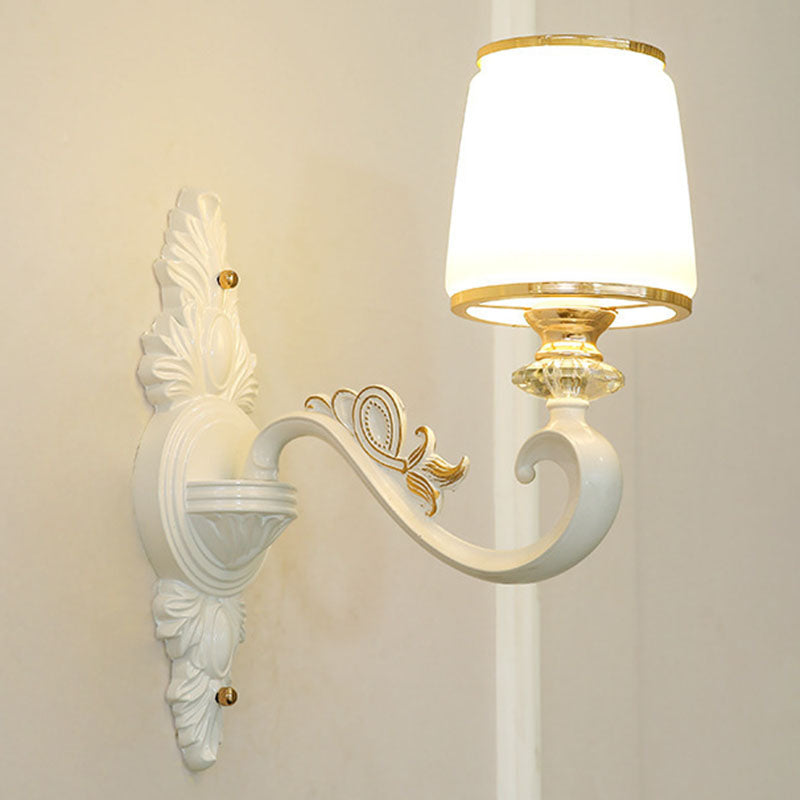 Sleek Gold Conical Pendant Light: Opaline Glass Chandelier with Curved Arm – Modern Simplicity