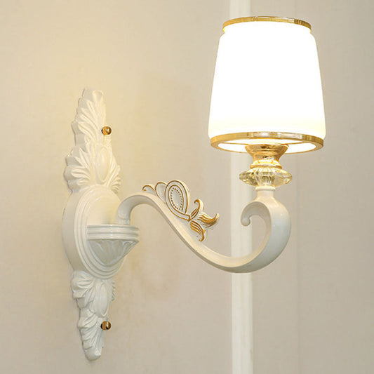Sleek Gold Conical Pendant Light: Opaline Glass Chandelier with Curved Arm – Modern Simplicity