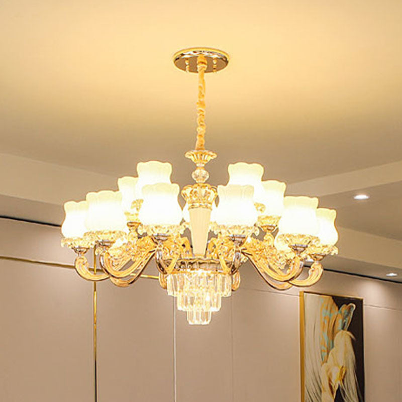 Lampe pendante contemporaine en forme de bourgeon doré avec verre laiteux - Lustre de salle à manger