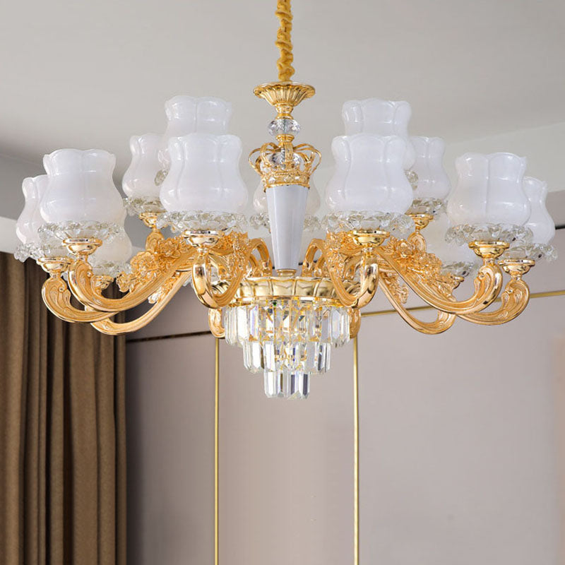 Lampe pendante contemporaine en forme de bourgeon doré avec verre laiteux - Lustre de salle à manger