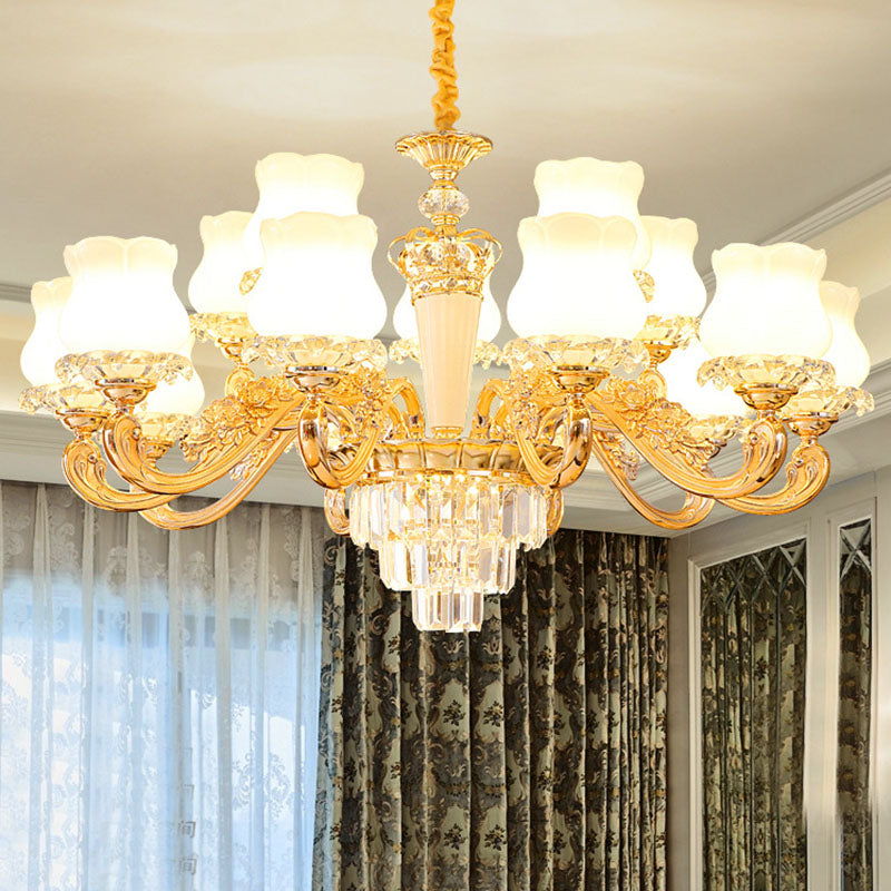 Lampe pendante contemporaine en forme de bourgeon doré avec verre laiteux - Lustre de salle à manger