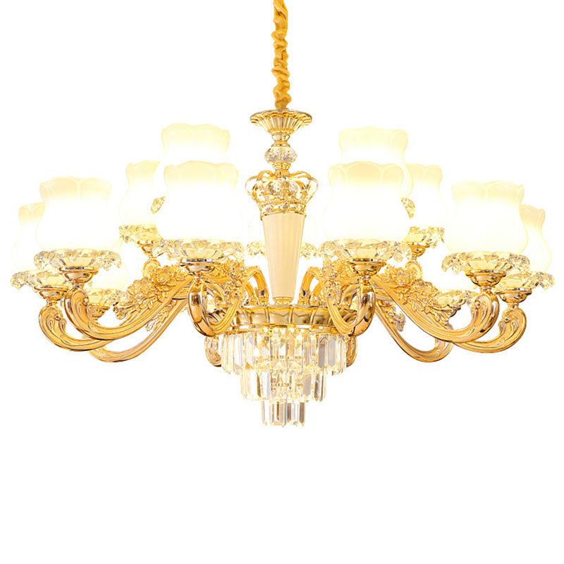Lampe pendante contemporaine en forme de bourgeon doré avec verre laiteux - Lustre de salle à manger