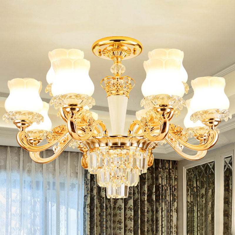 Lampe pendante contemporaine en forme de bourgeon doré avec verre laiteux - Lustre de salle à manger