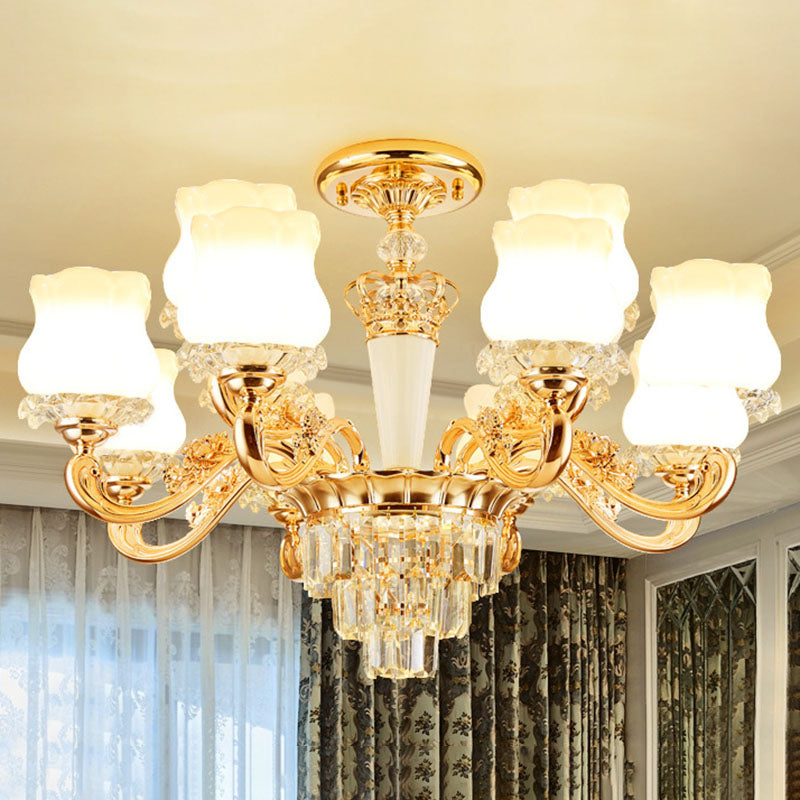 Lampe pendante contemporaine en forme de bourgeon doré avec verre laiteux - Lustre de salle à manger