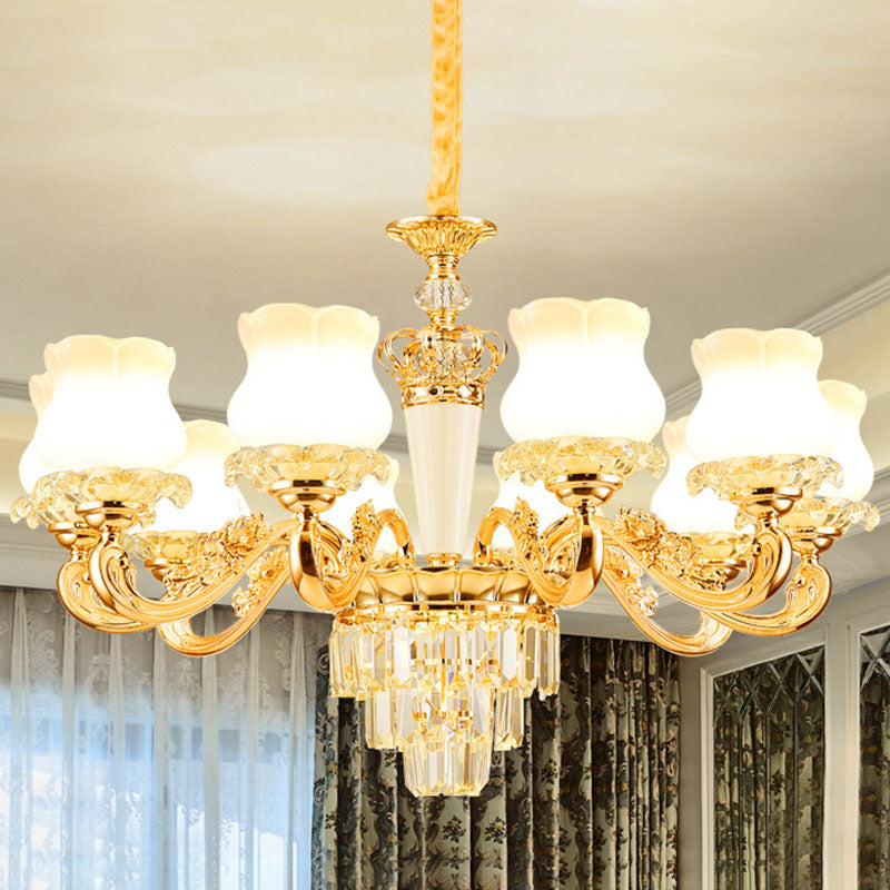 Lampe pendante contemporaine en forme de bourgeon doré avec verre laiteux - Lustre de salle à manger