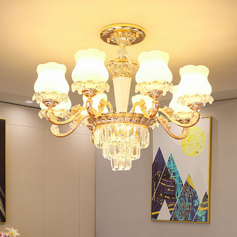 Lampe pendante contemporaine en forme de bourgeon doré avec verre laiteux - Lustre de salle à manger