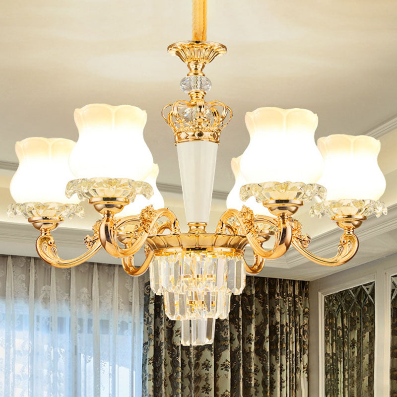 Lampe pendante contemporaine en forme de bourgeon doré avec verre laiteux - Lustre de salle à manger