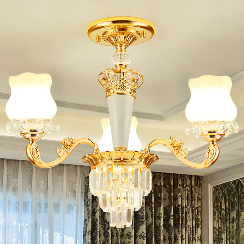 Lampe pendante contemporaine en forme de bourgeon doré avec verre laiteux - Lustre de salle à manger