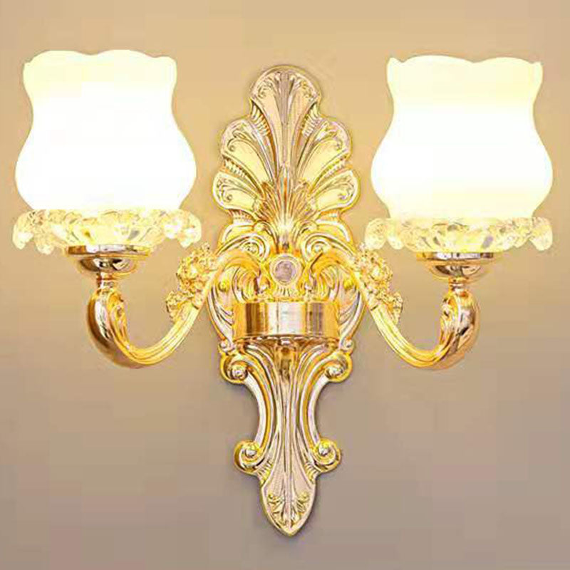 Lampe pendante contemporaine en forme de bourgeon doré avec verre laiteux - Lustre de salle à manger