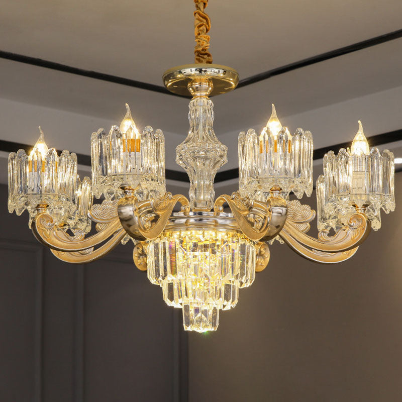 Gold Clear Crystal Drum Bedroom Chandelier: Modern Suspension Lighting Fixture