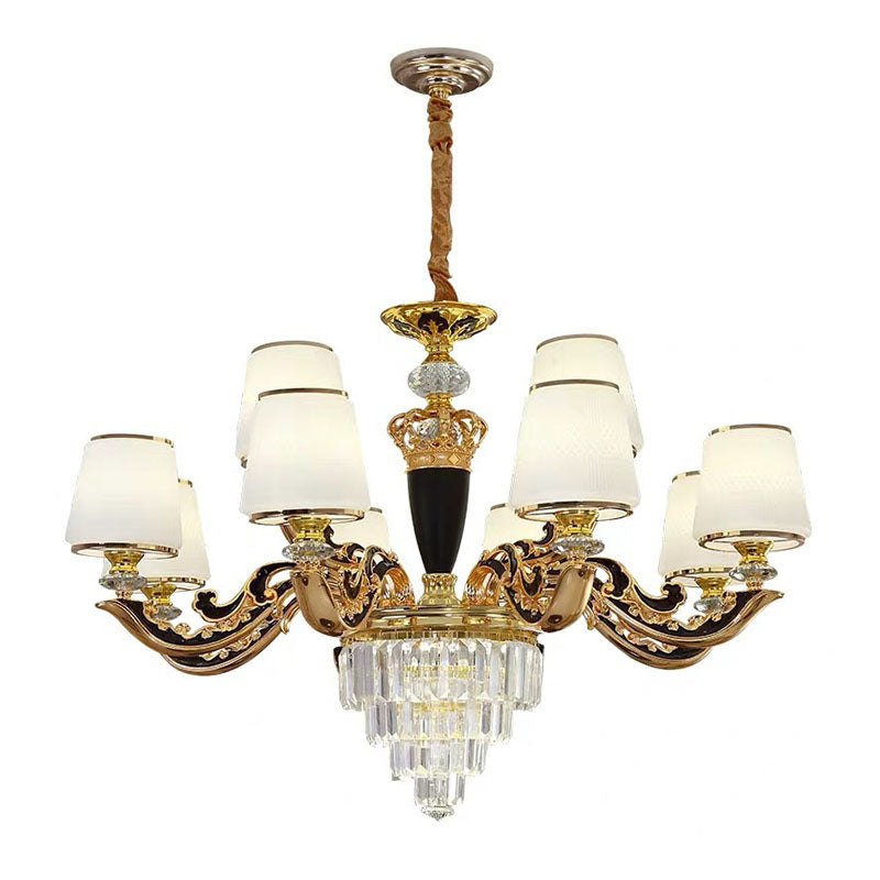 Modern Gold Conic Chandelier - Opaline Glass Pendant Light with Crystal Accent