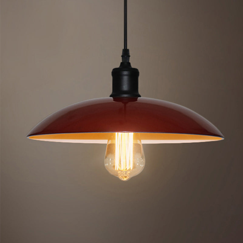 Metallic Loft Style Pendant Lamp with Saucer Shade for Living Room, Black/White - 12.5"/16" W