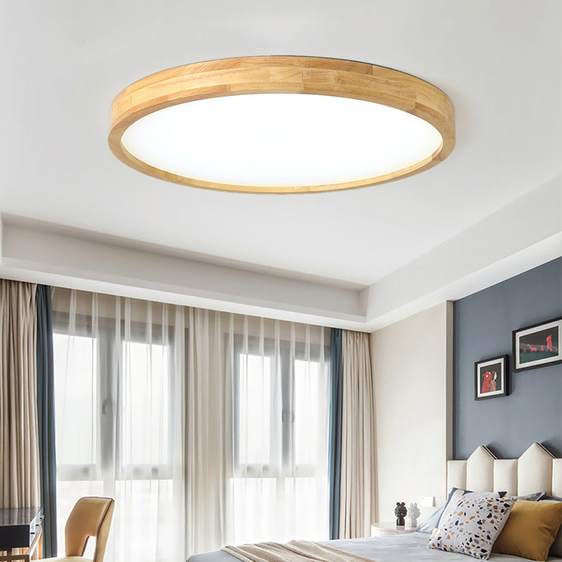 Modern Geometric Wooden Flush Mount Ceiling Light, LED Living Room Fixture - Beige
