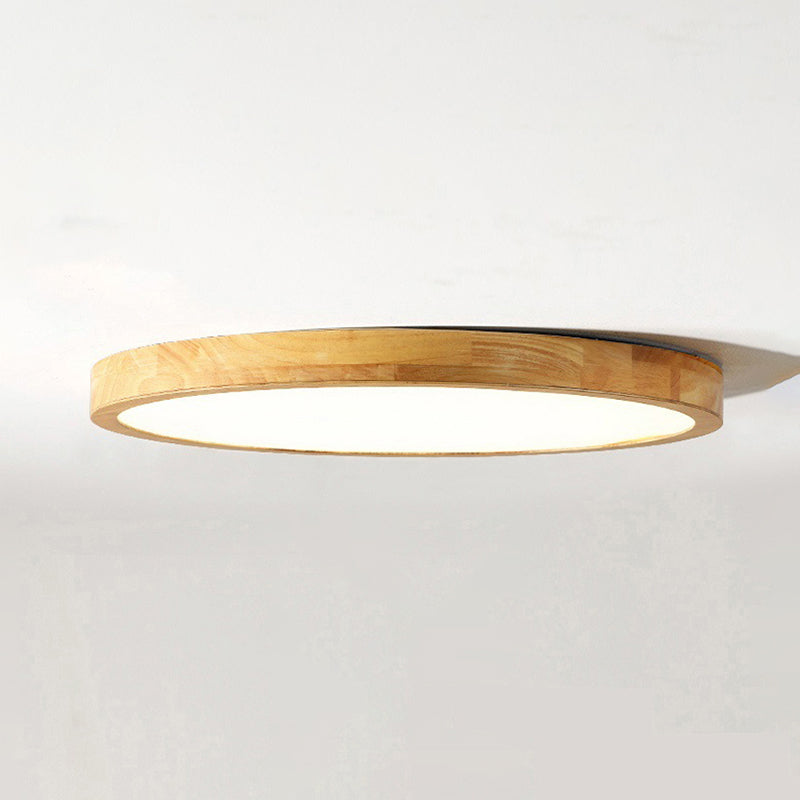 Modern Geometric Wooden Flush Mount Ceiling Light Led Living Room Fixture - Beige