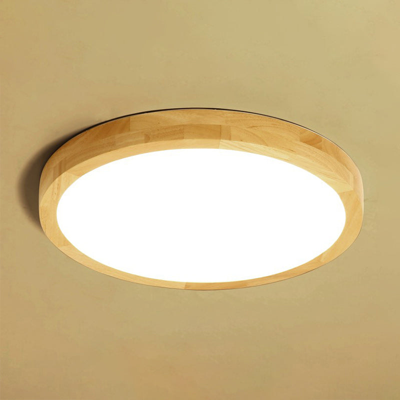 Modern Geometric Wooden Flush Mount Ceiling Light Led Living Room Fixture - Beige