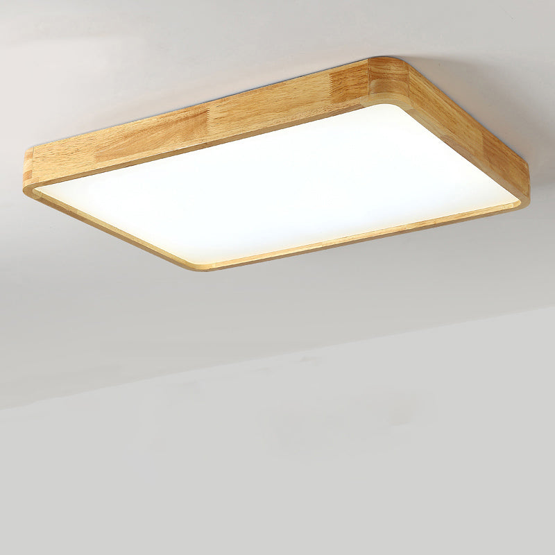 Modern Geometric Wooden Flush Mount Ceiling Light, LED Living Room Fixture - Beige