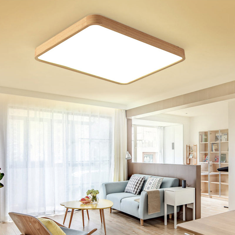 Modern Geometric Wooden Flush Mount Ceiling Light, LED Living Room Fixture - Beige