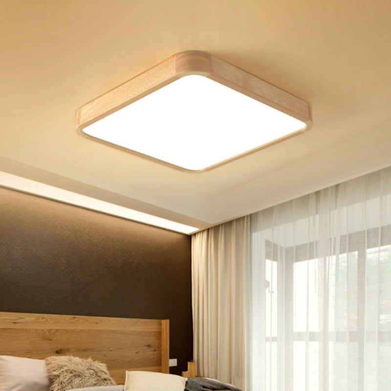 Modern Geometric Wooden Flush Mount Ceiling Light, LED Living Room Fixture - Beige