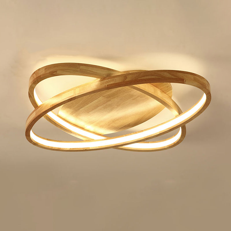 Contemporary Beige Wooden LED Flush Mount Ceiling Light - Perfect for Living Room Spaces!