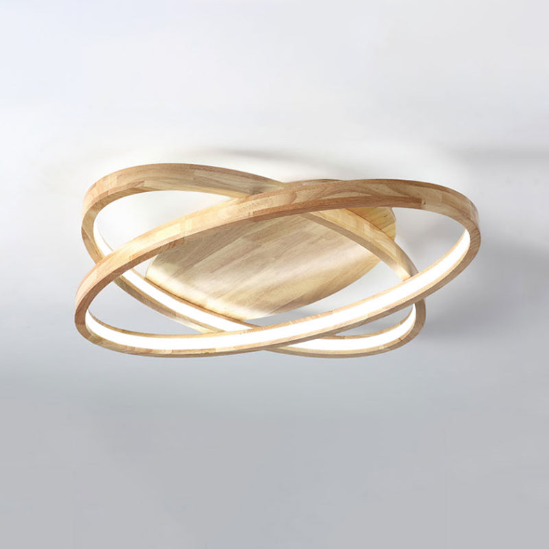 Contemporary Beige Wooden LED Flush Mount Ceiling Light - Perfect for Living Room Spaces!