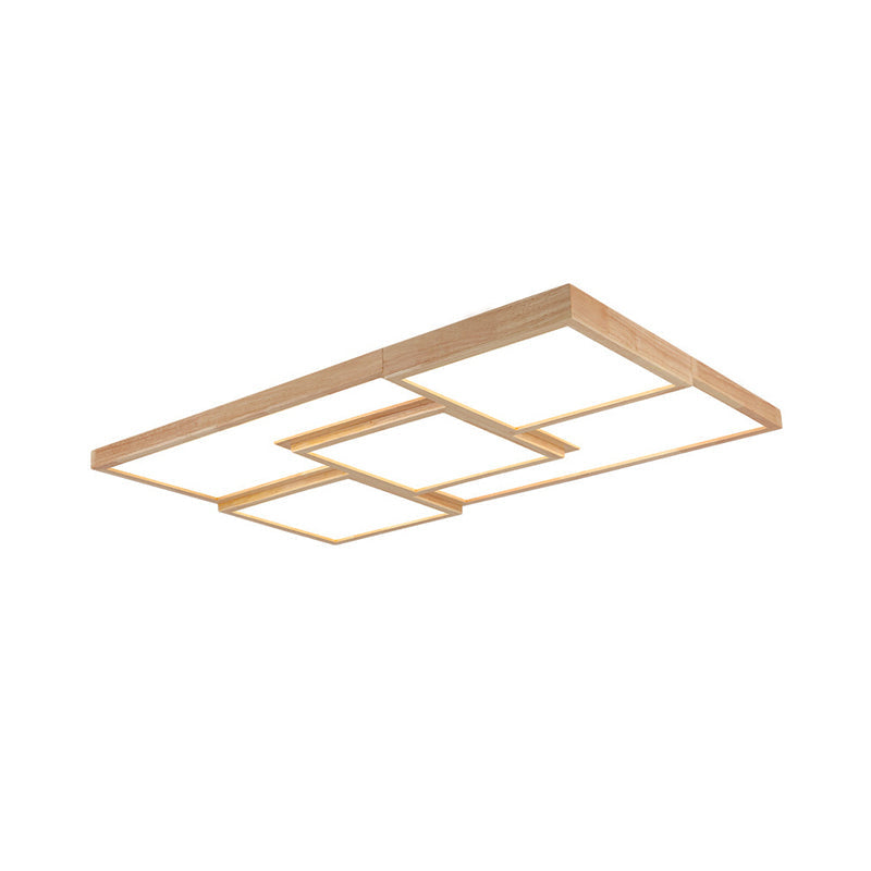 Geometric Wooden Flush Light - Modern Beige Led Fixture For Living Room Ceiling