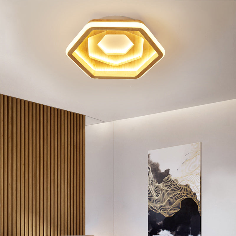 Contemporary Honeycomb LED Flush Ceiling Light in Beige